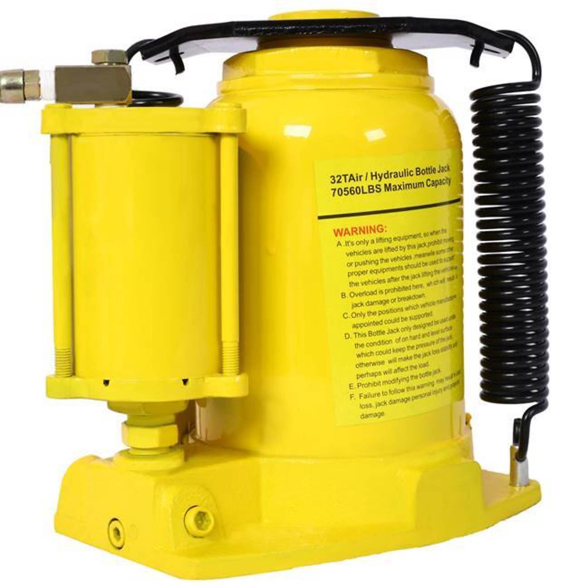 TMB Air Hydraulic Bottle Jack — 32 Ton, 70550 lbs. Capacity, Yellow, Model# BAC-W465P146640